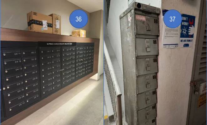 It is common in Singapore to leave deliveries on top of the mailboxes (36).