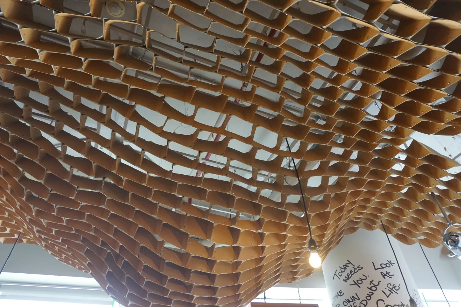 The paper cone ceiling seen from directly underneath
