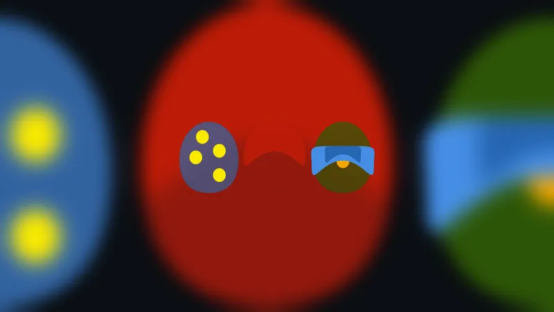 Three coloured ovals drawn in the style of decorated eggs