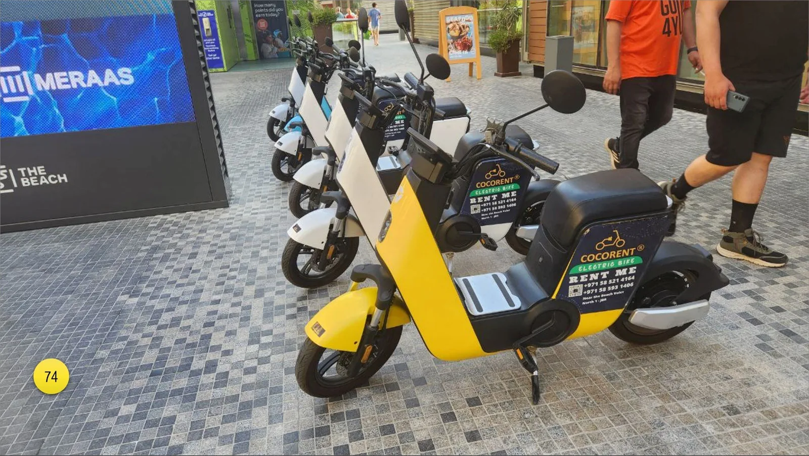If there is a need to move faster around the area, there is a hybrid version of bicycle and scooter (74).
