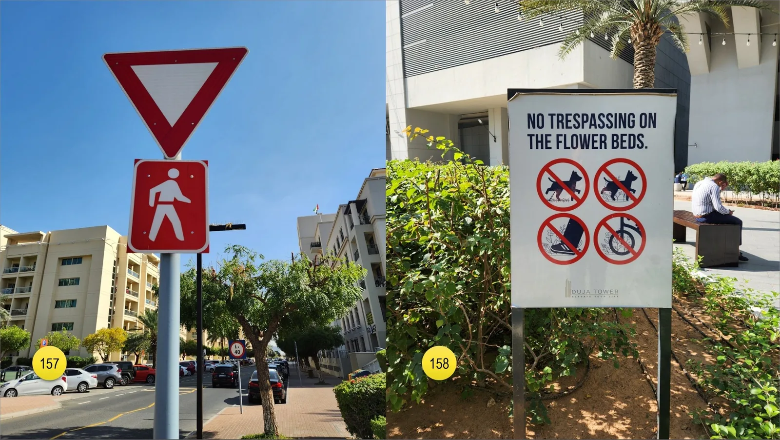The pedestrian signs are slightly different, then usual ones (157) and, according to rules, those who walk get more