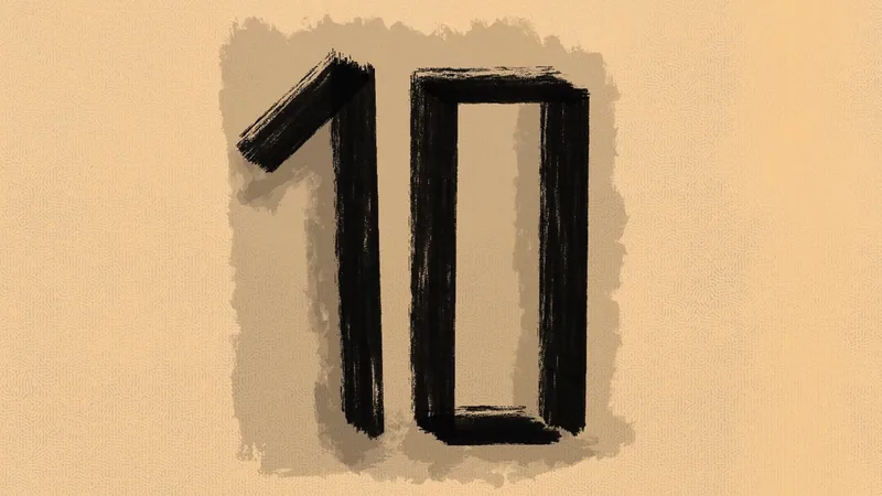 Hand-brushed number 10 in black ink on a beige paper background, the cover of the article about ten national project techniques