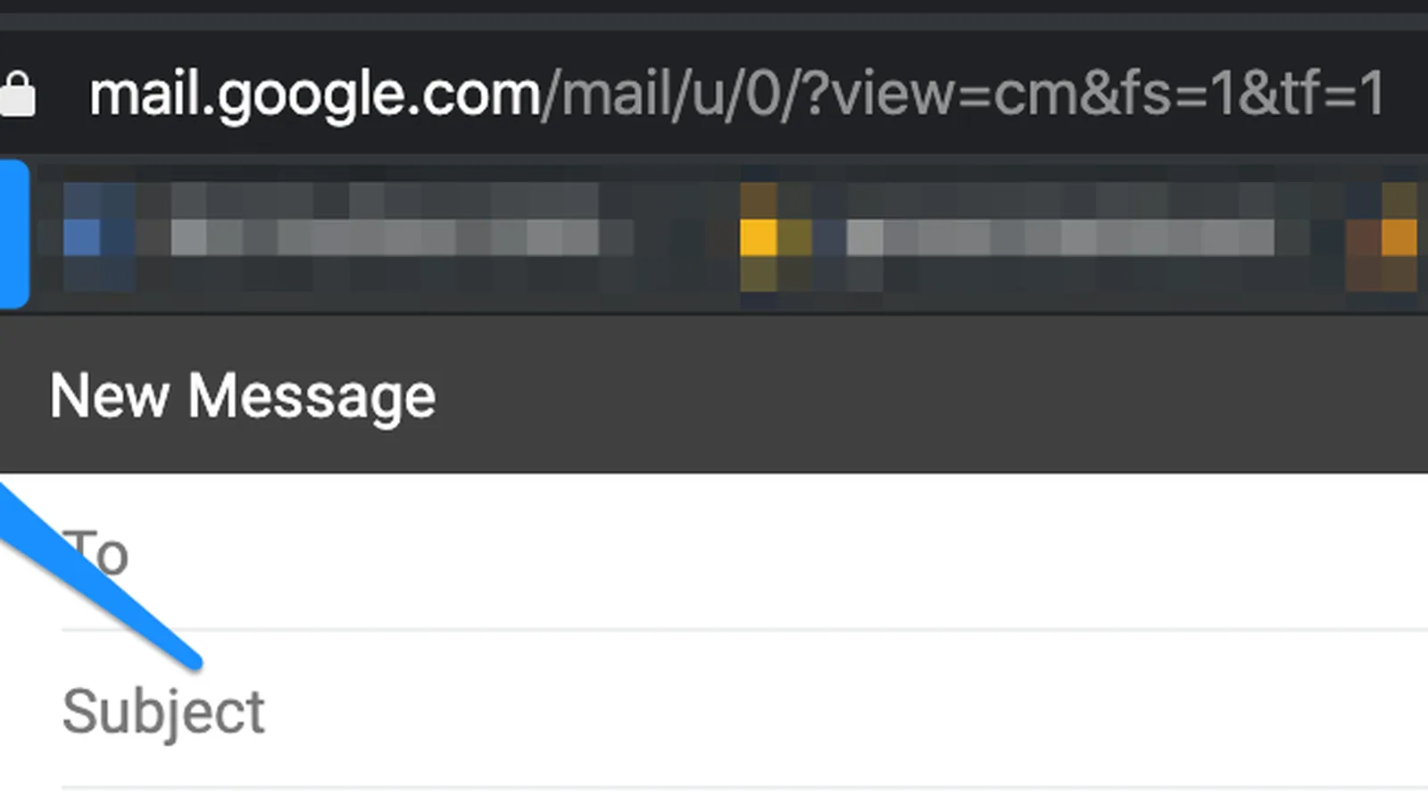 A Gmail window with an arrow pointing at the Compose Mail button