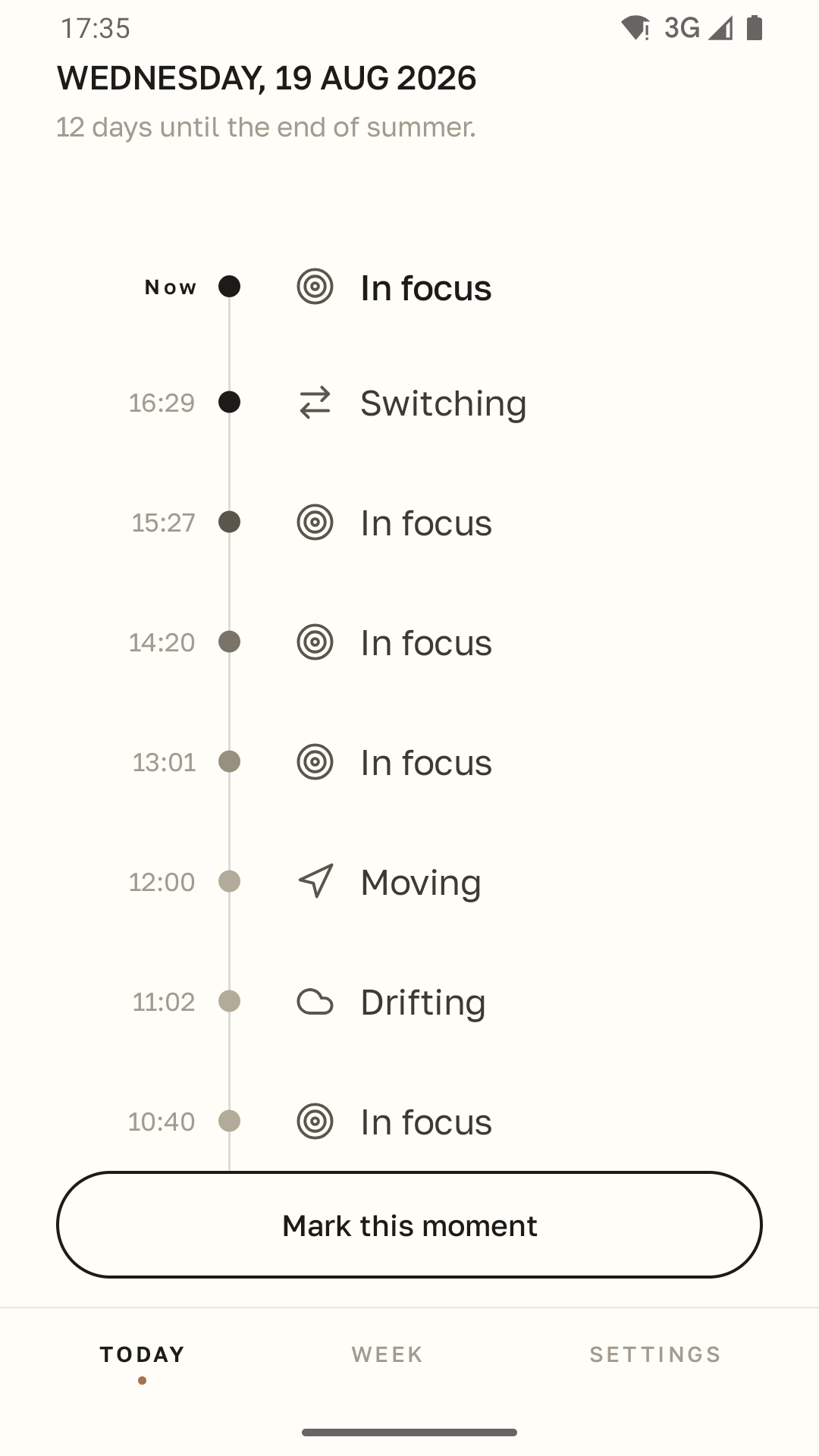 Awrnss on Android: a timeline of the moments in your day.