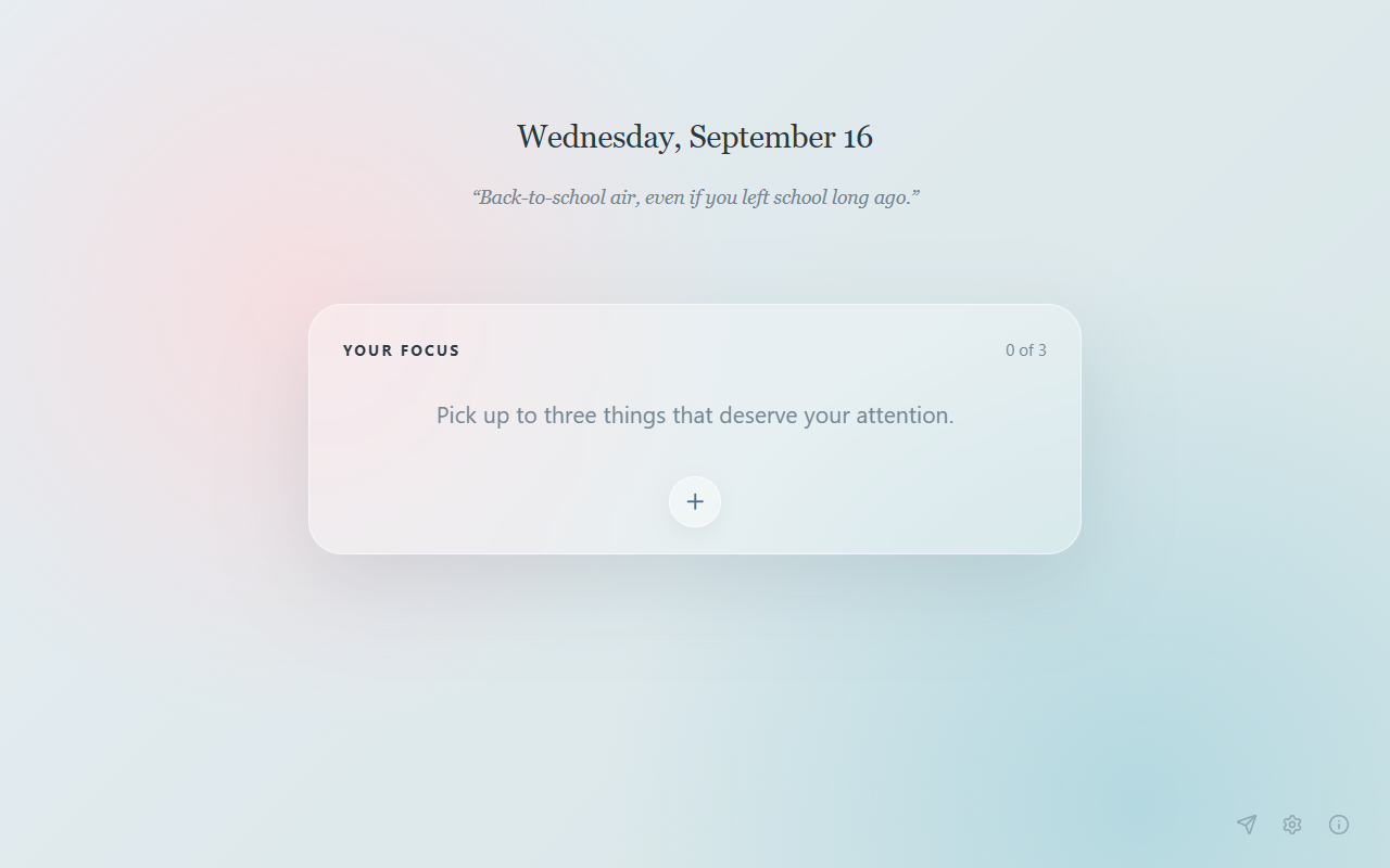 Empty Skopo new tab inviting you to pick up to three things